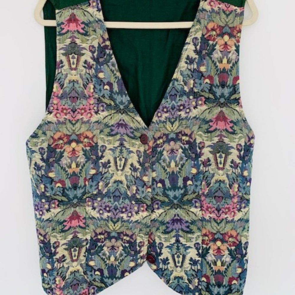 Vintage 90s Embroidered Cotton Vest with Rayon Backing